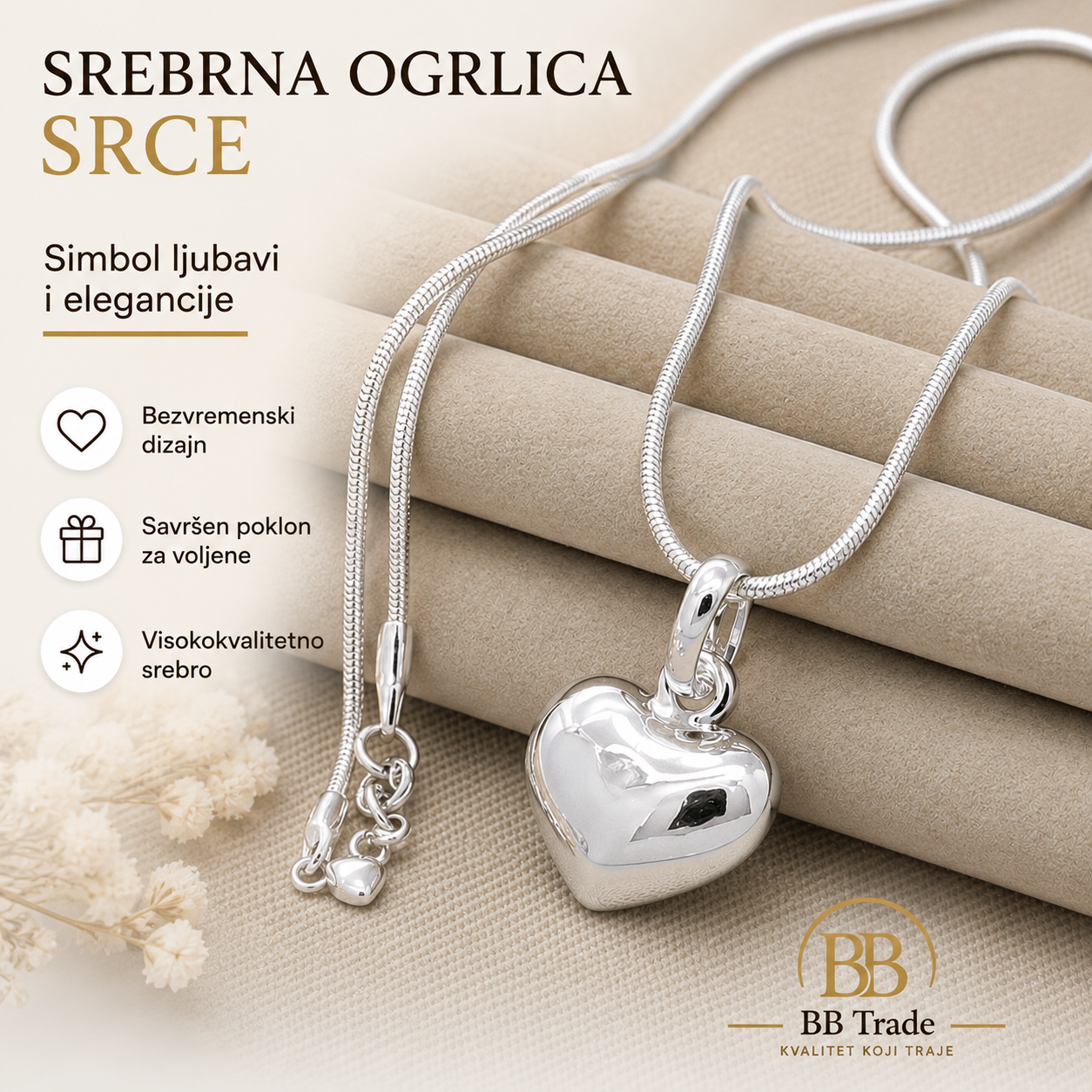 925 Srebrna Ogrlica 💖 Puno Srce 2 - No.011