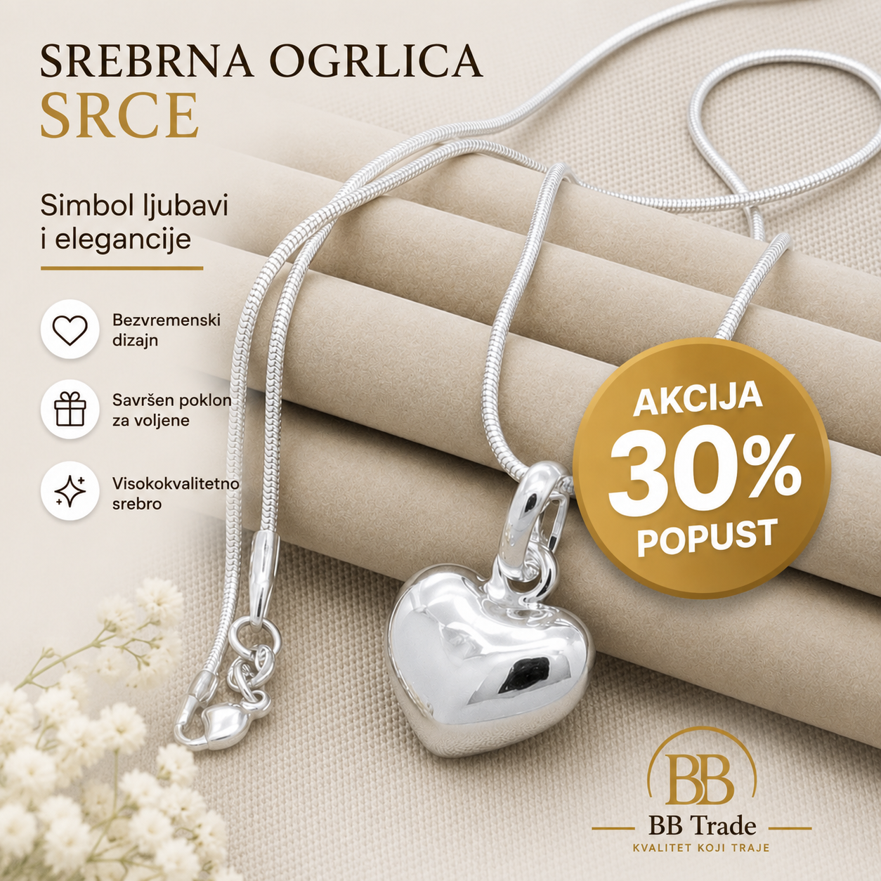 925 Srebrna Ogrlica 💖 Puno Srce 2 - No.011