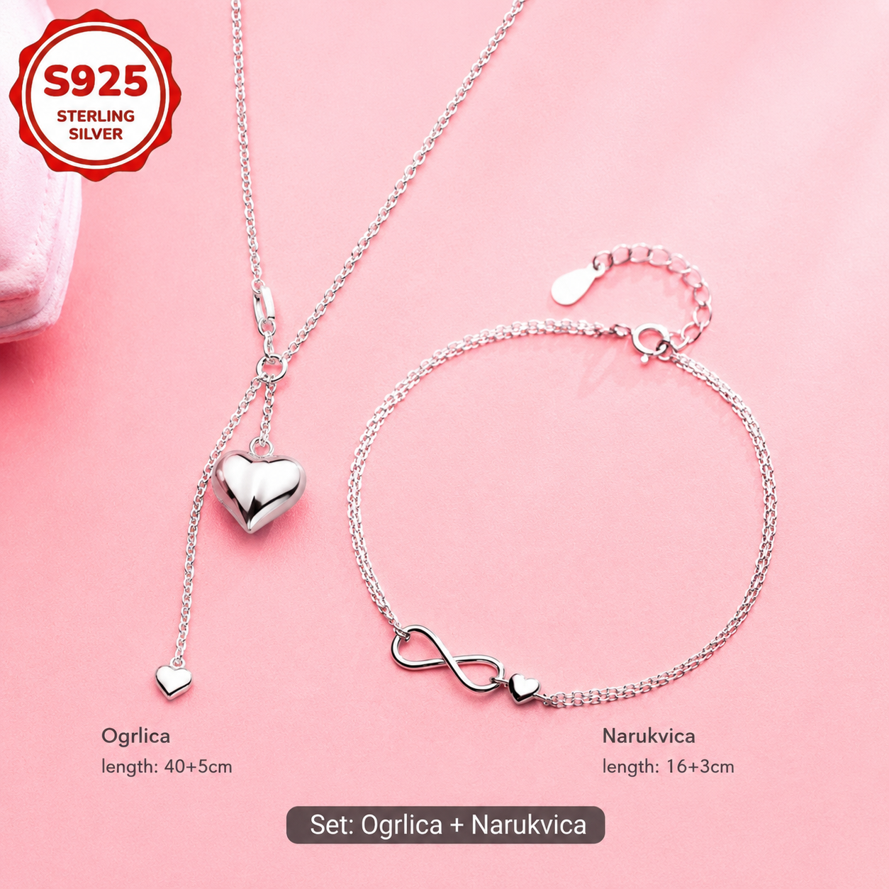 925 Srebrni Set – Ogrlica i narukvica No.071