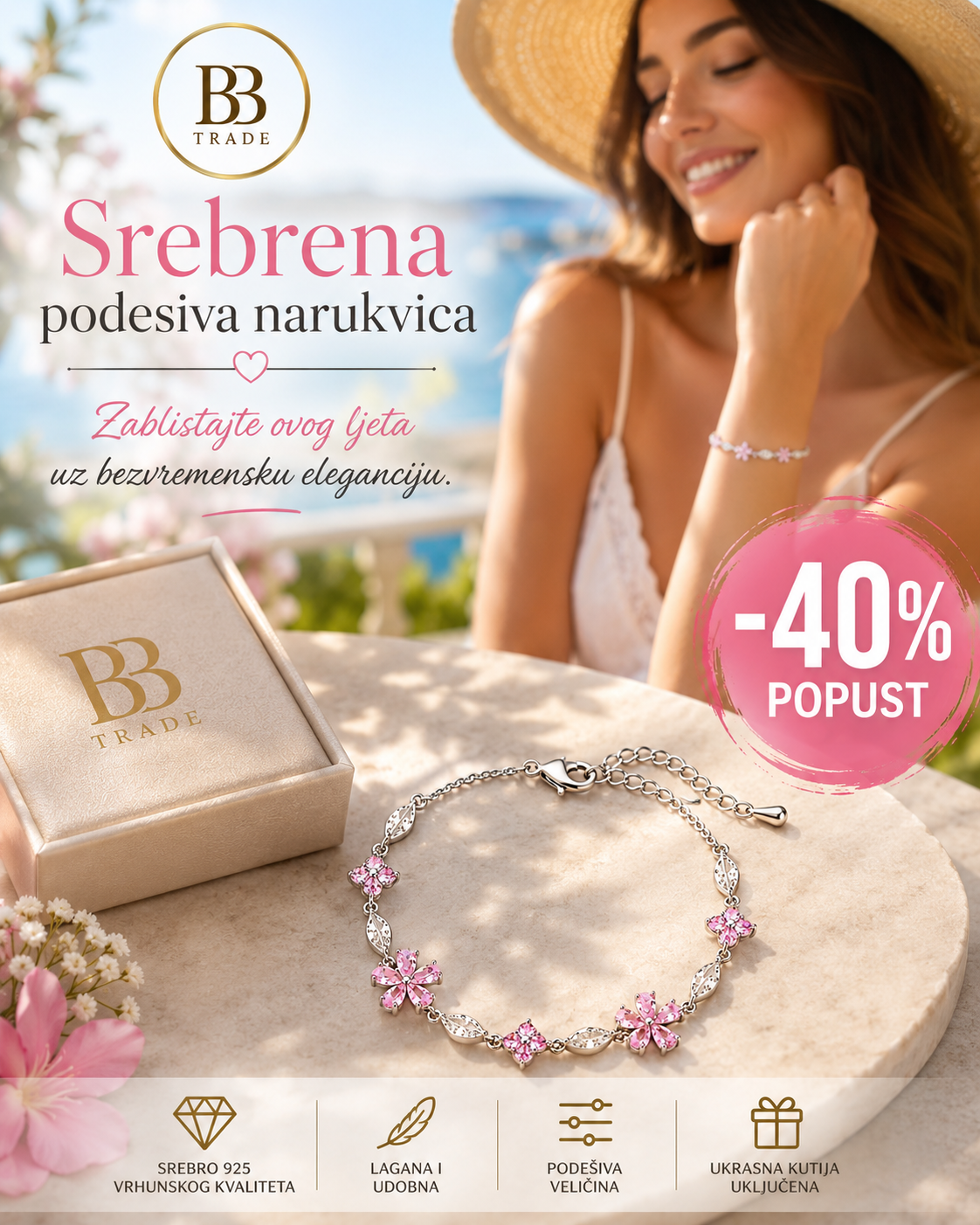 925 Srebrena podesiva narukvica No.083