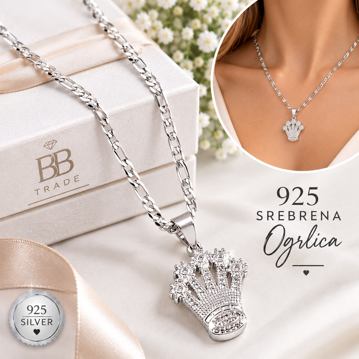 925 Srebrna ogrlica – Kraljevska kruna No. 104