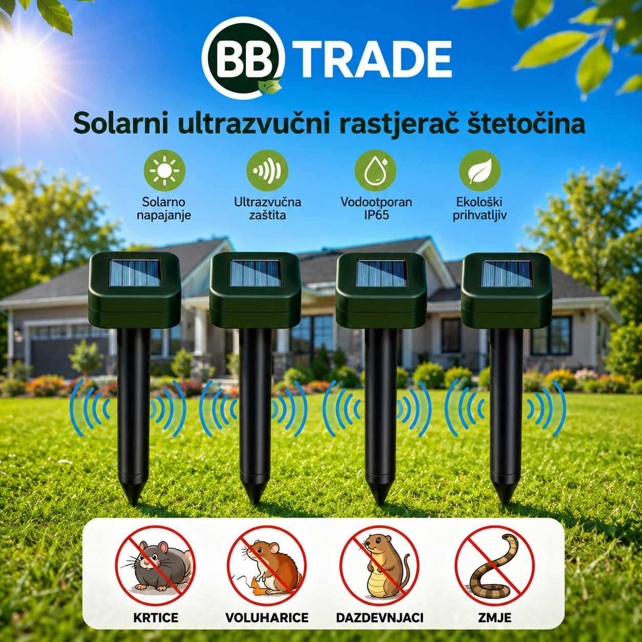 Solarni ultrazvučni rastjerač štetočina – Paket 4 komada