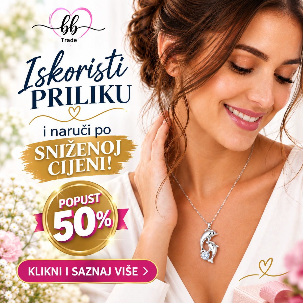925 Srebrna Ogrlica s Privjeskom Delfini No. 087