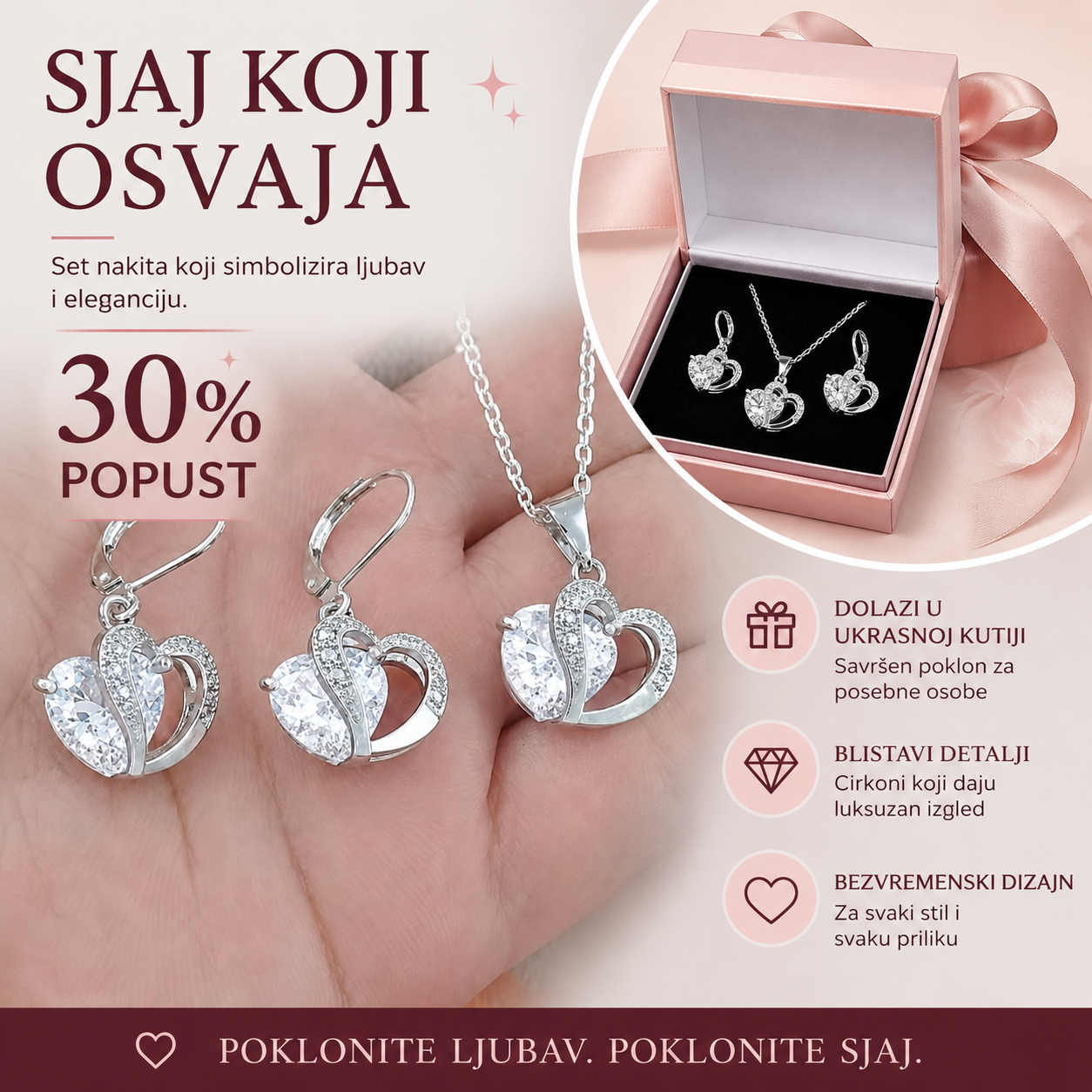 925 Srebro SET Ogrlica i naušnice No.073