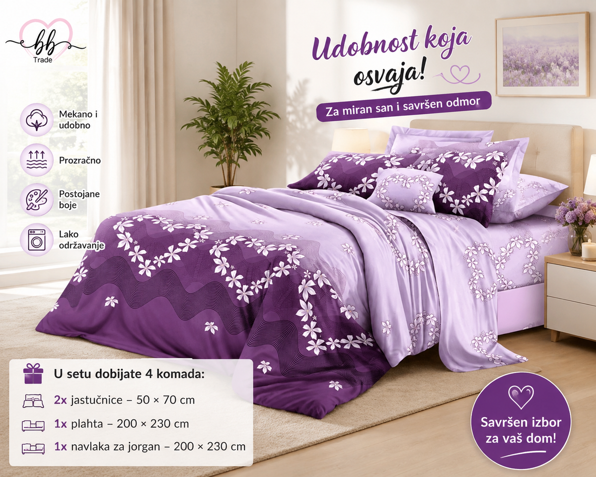 Bračna posteljina SET 4/1  "Ljubičasta Elegancija"
