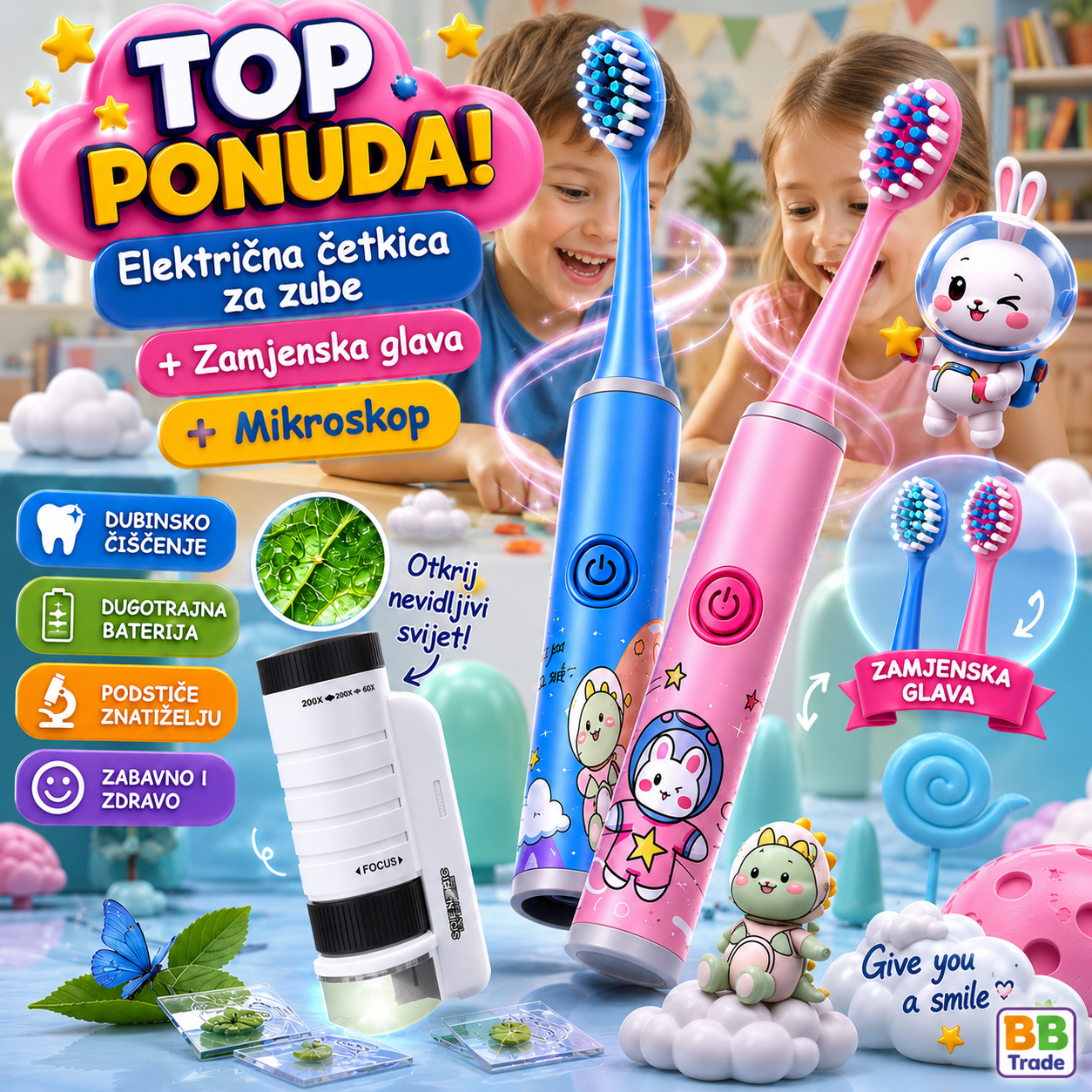 Električna četkica za zube + Mikroskop 2u1 za djecu