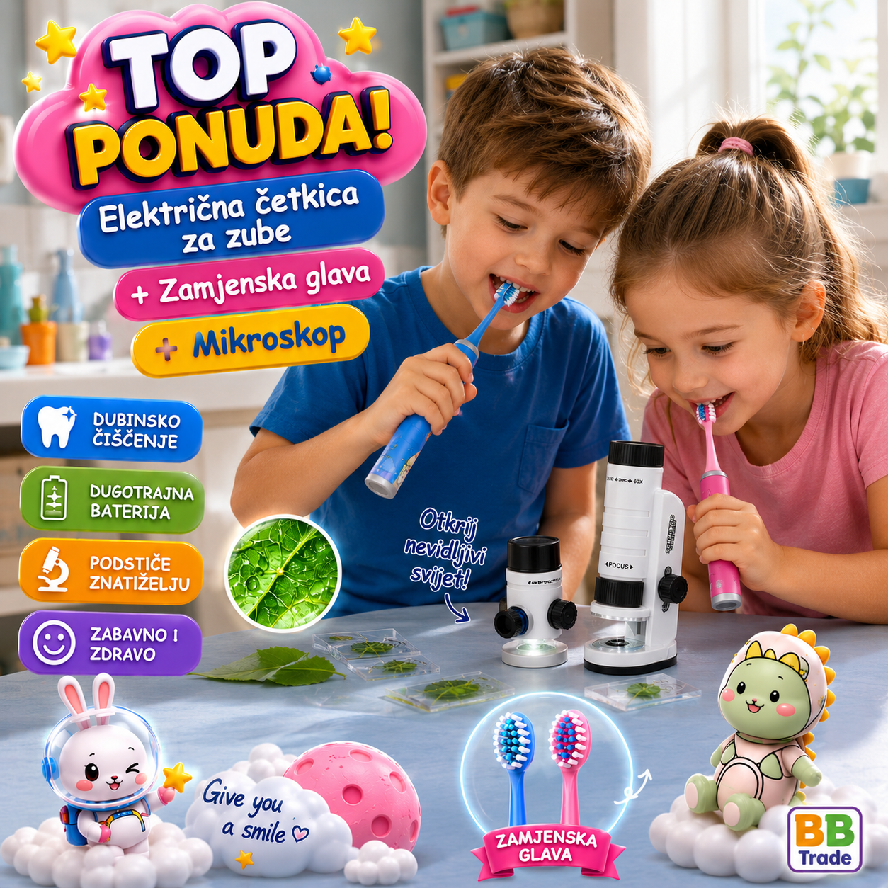 Električna četkica za zube + Mikroskop 2u1 za djecu