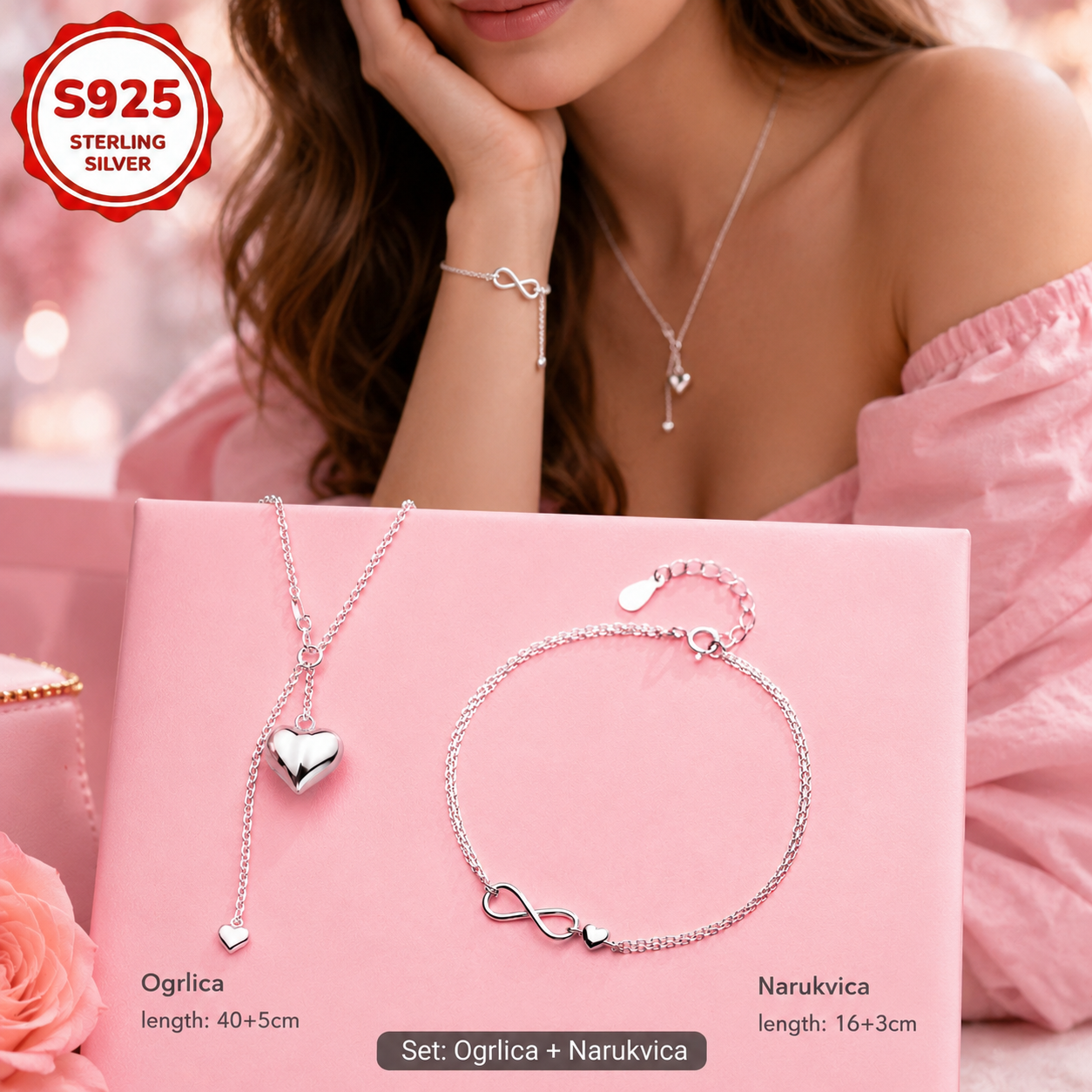 925 Srebrni Set – Ogrlica i narukvica No.071