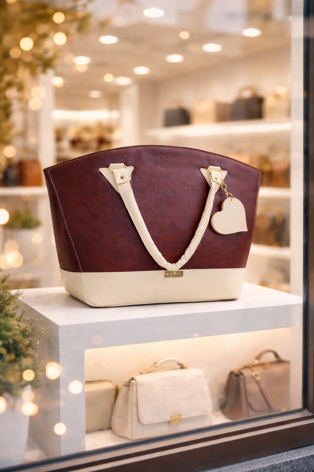 Elegantna torba u bordo i bež kombinaciji