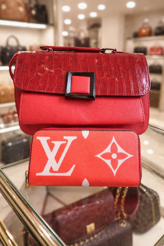 Elegantna crvena torba + novčanik