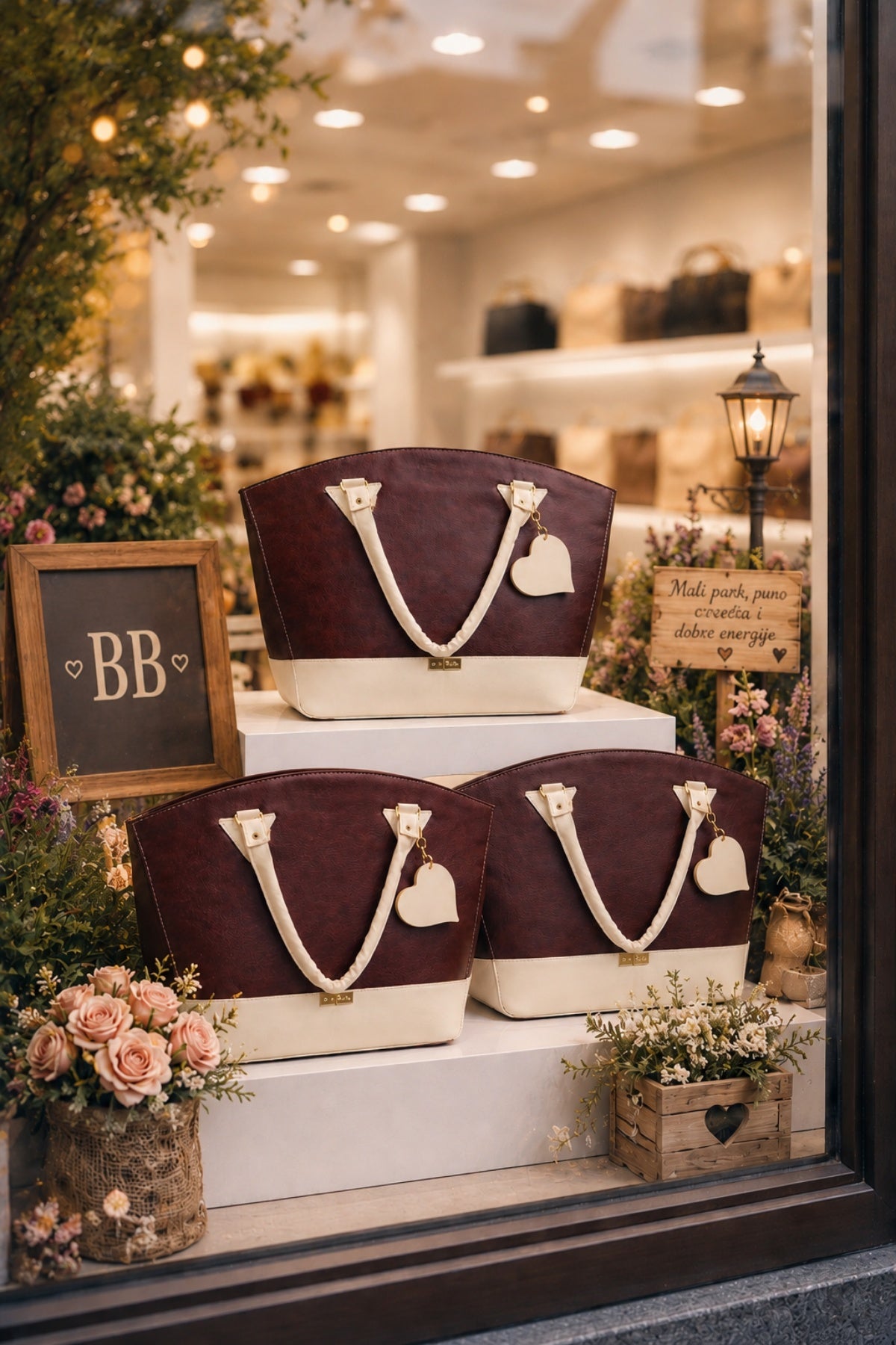 Elegantna torba u bordo i bež kombinaciji