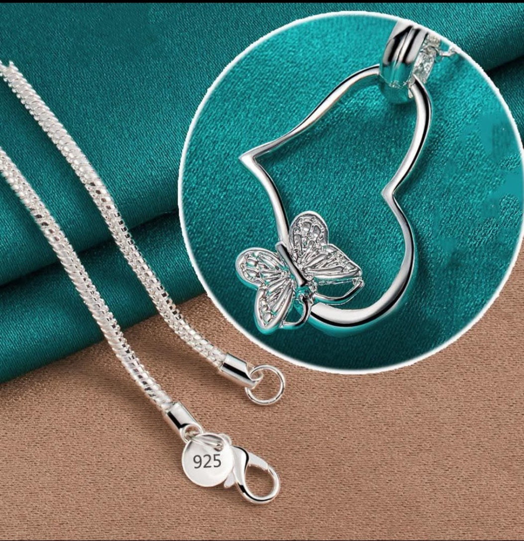 925 Srebrna Ogrlica > Srce Leptir No.038