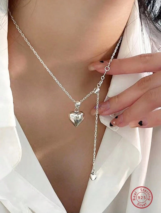 ✨ Elegantna 925 Srebrna Ogrlica sa duplim srcem No.028