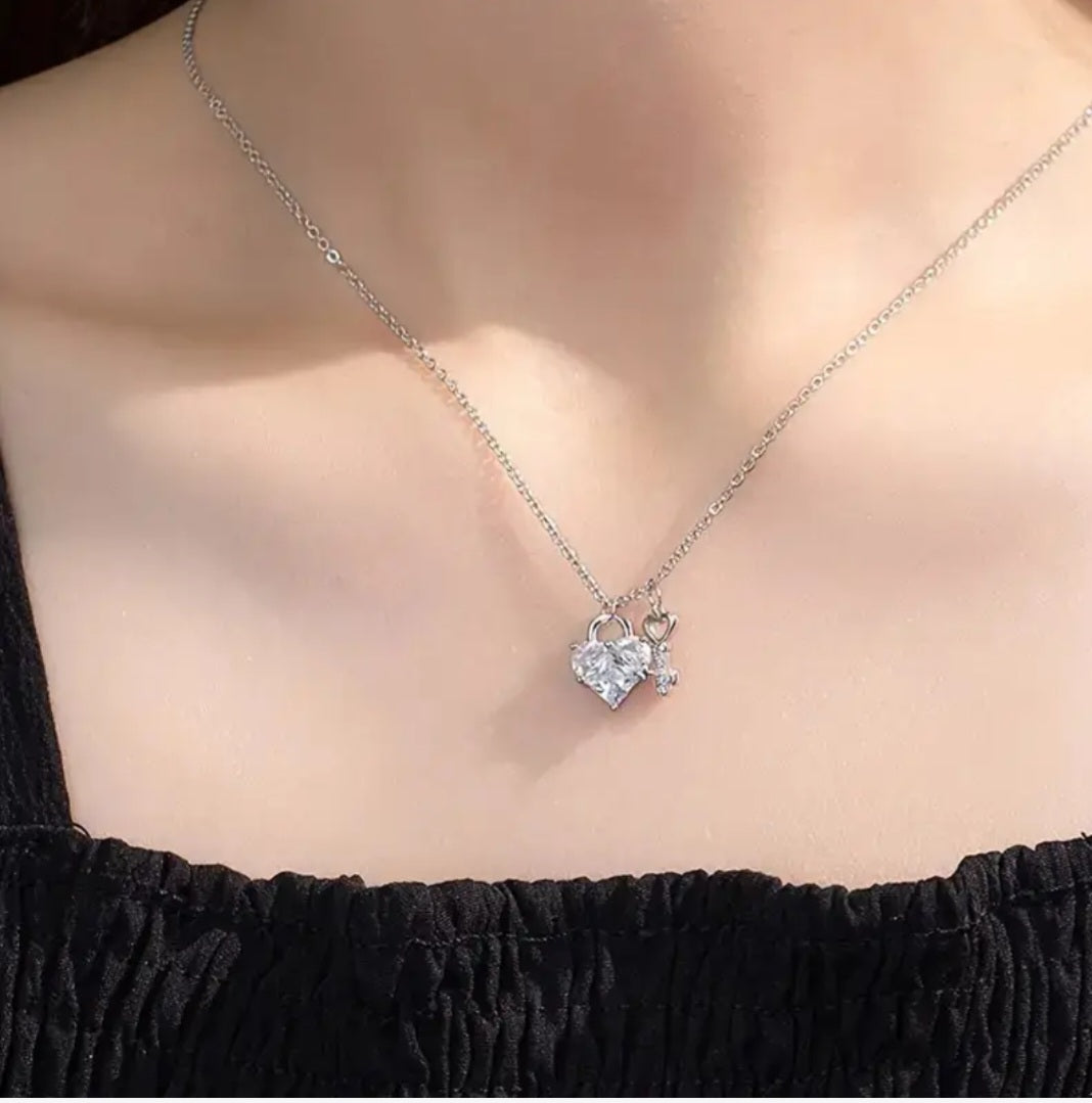 925 Srebrna Ogrlica Srce Katanac i ključ No.043