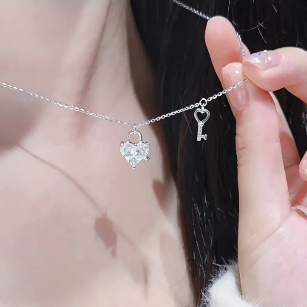 925 Srebrna Ogrlica Srce Katanac i ključ No.043