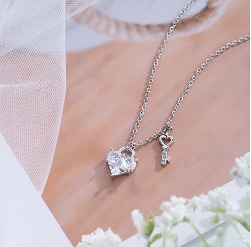 925 Srebrna Ogrlica Srce Katanac i ključ No.043