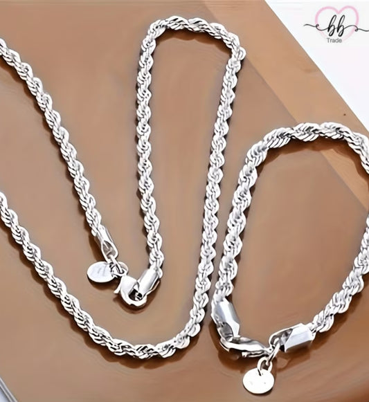 925 Srebreni pleteni set – ogrlica i narukvica No.061