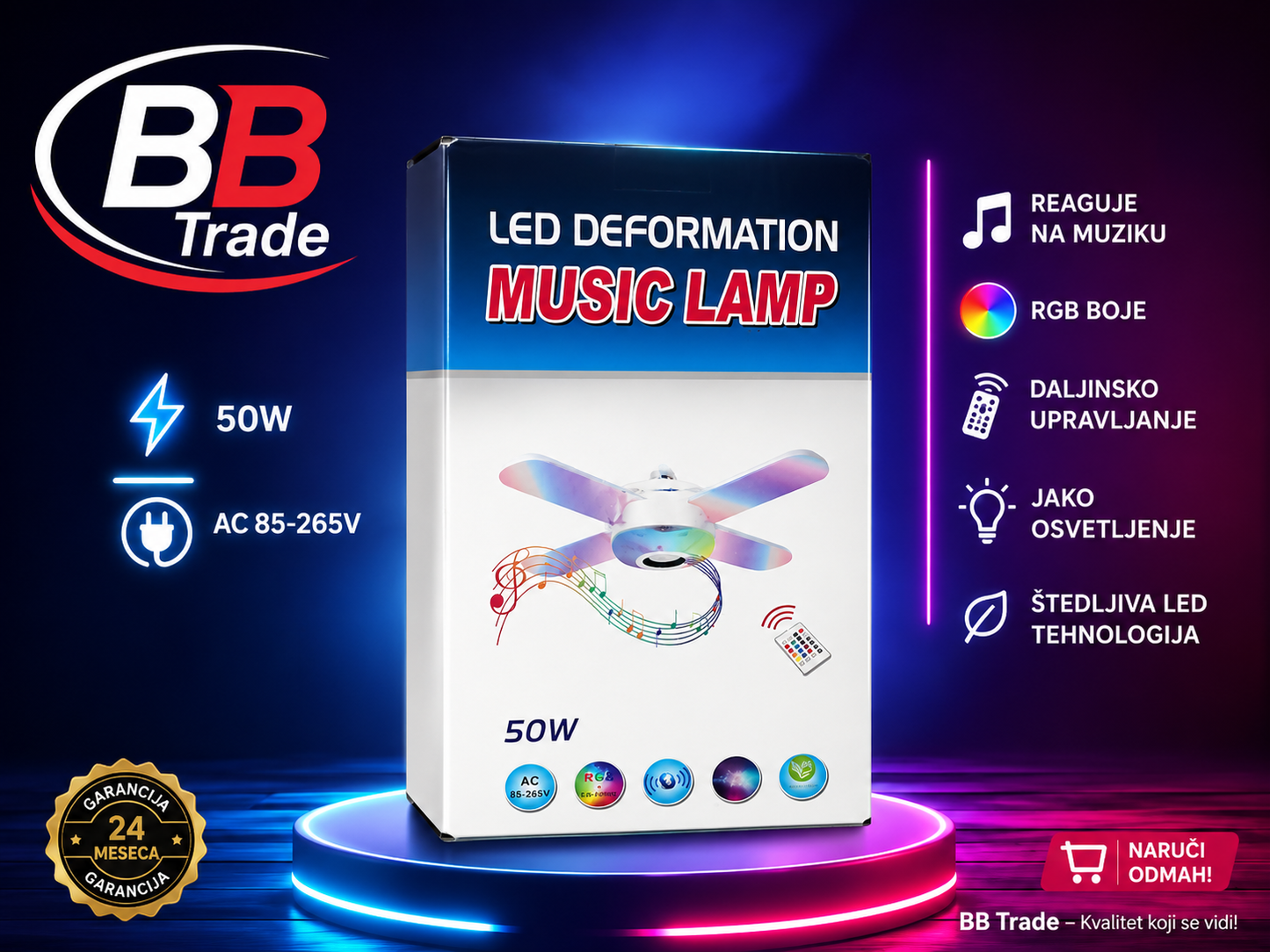 LED RGB Sklopivi Stropni Ventilator s Bluetooth Zvučnikom i Daljinskim Upravljačem