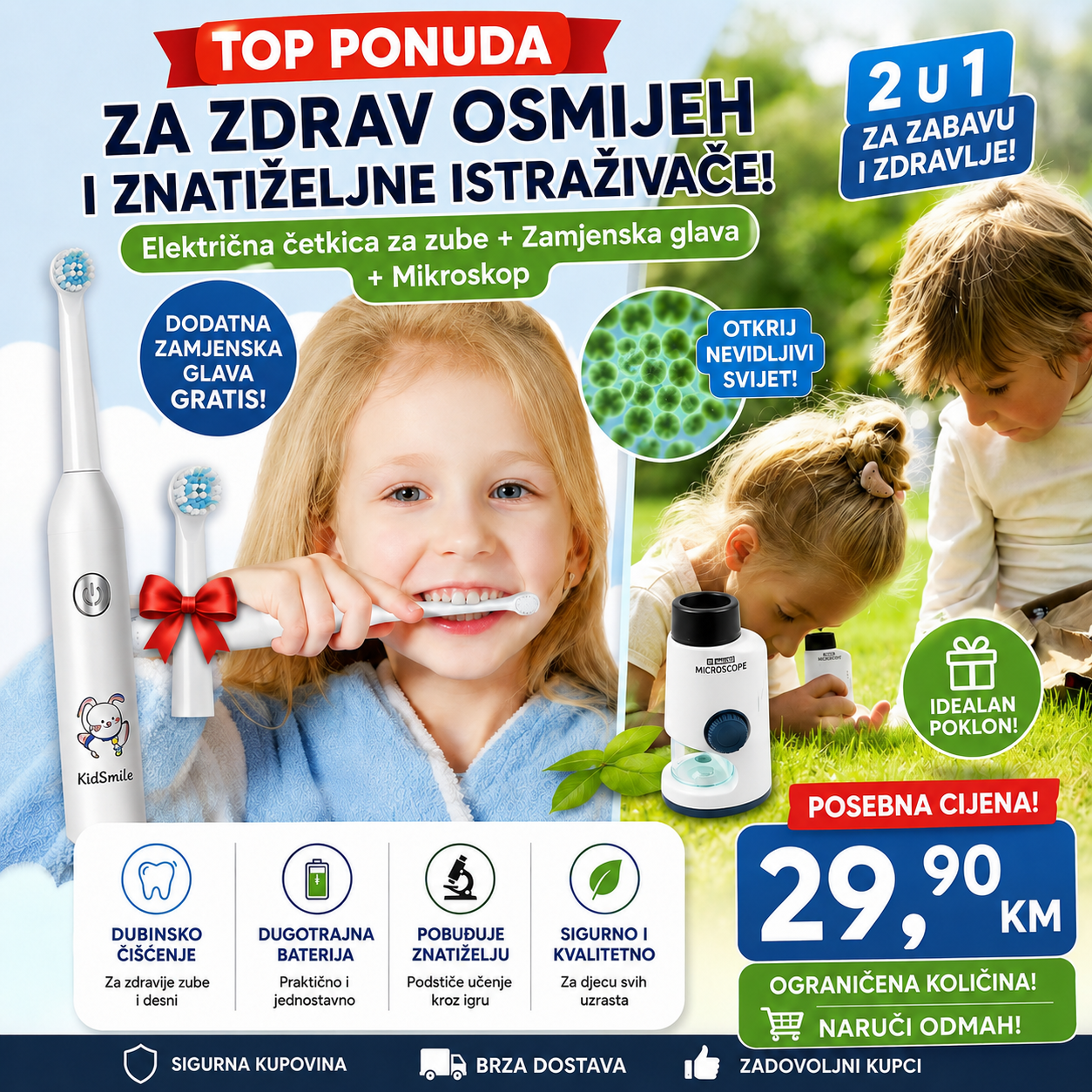 Električna četkica za zube + Mikroskop 2u1 za djecu