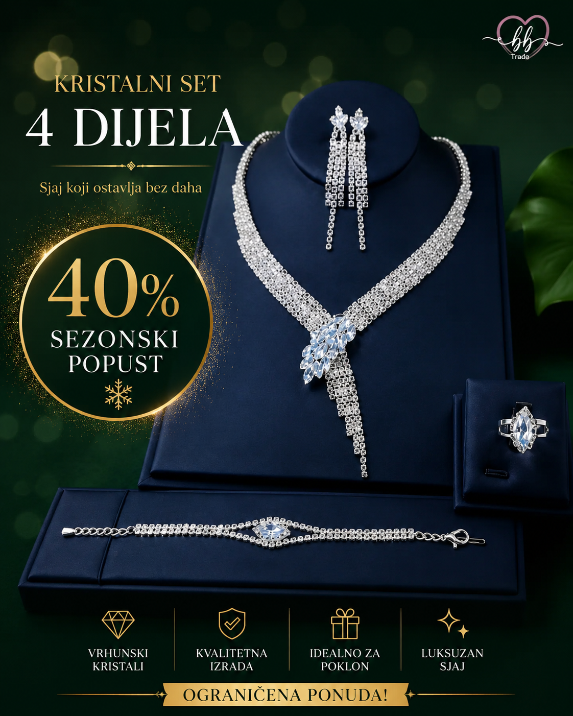 Elegantni kristalni set nakita 4 dijela - No.056
