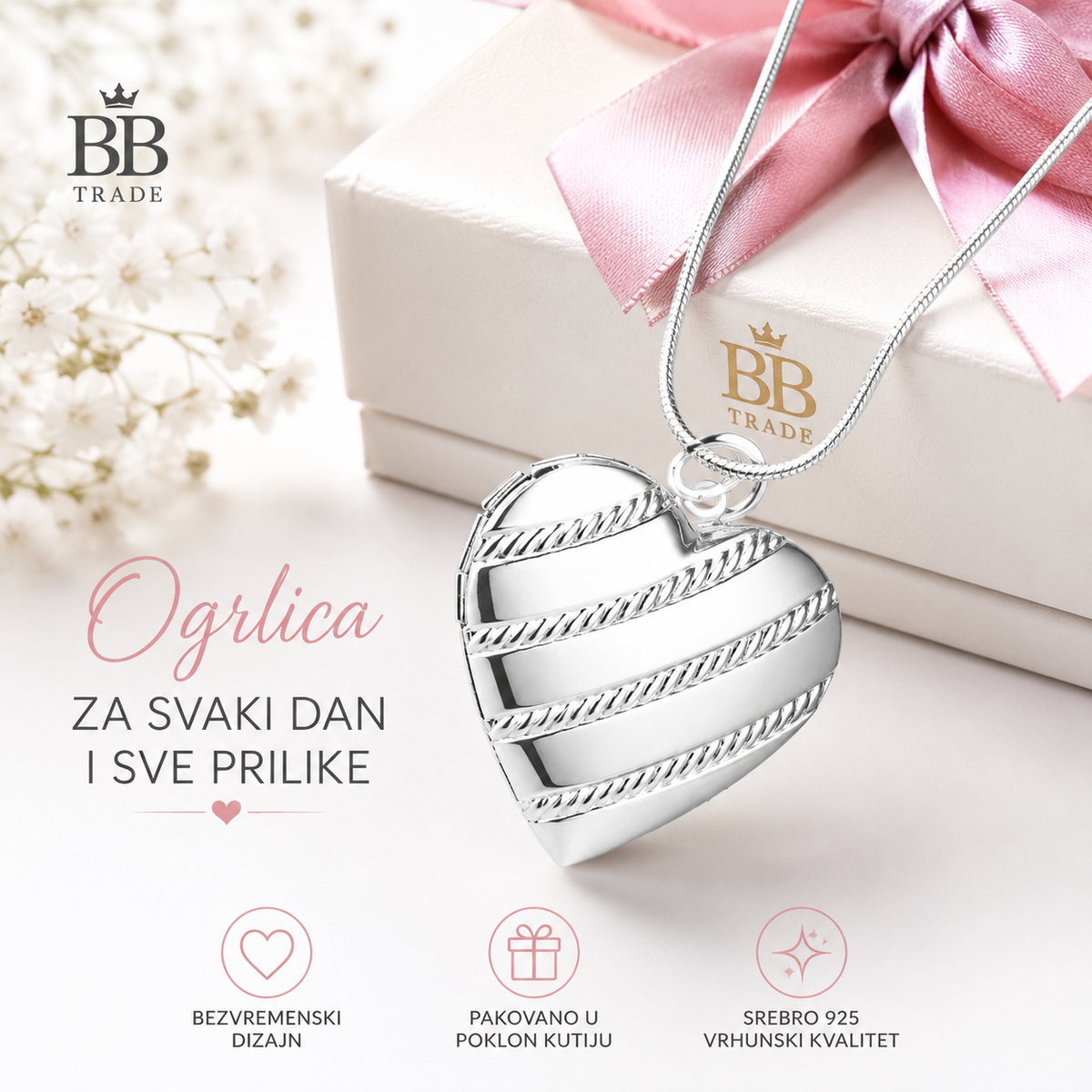 925 Srebrna Ogrlica -Medaljon linije