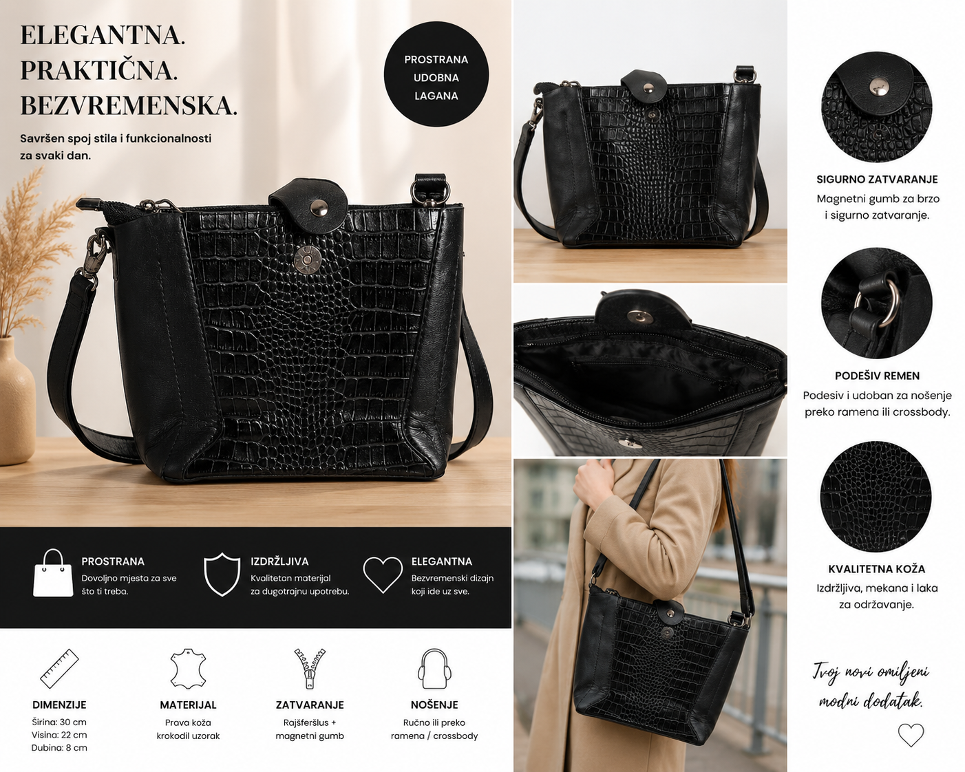 👜 Elegantna  ženska torba – Crna 👜