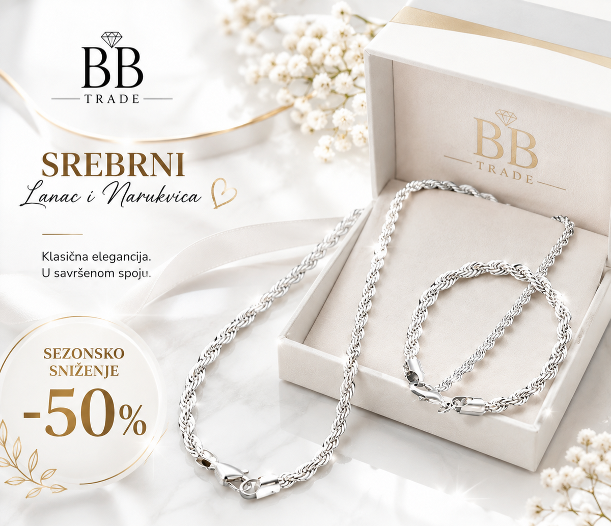 925 Srebreni pleteni set – ogrlica i narukvica No.061