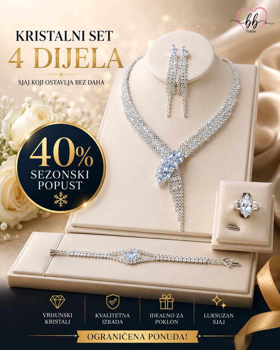Elegantni kristalni set nakita 4 dijela - No.056