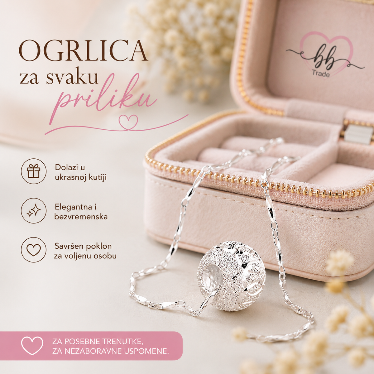 925 Srebrna Ogrlica s Elegantnim Okruglim Privjeskom No.089