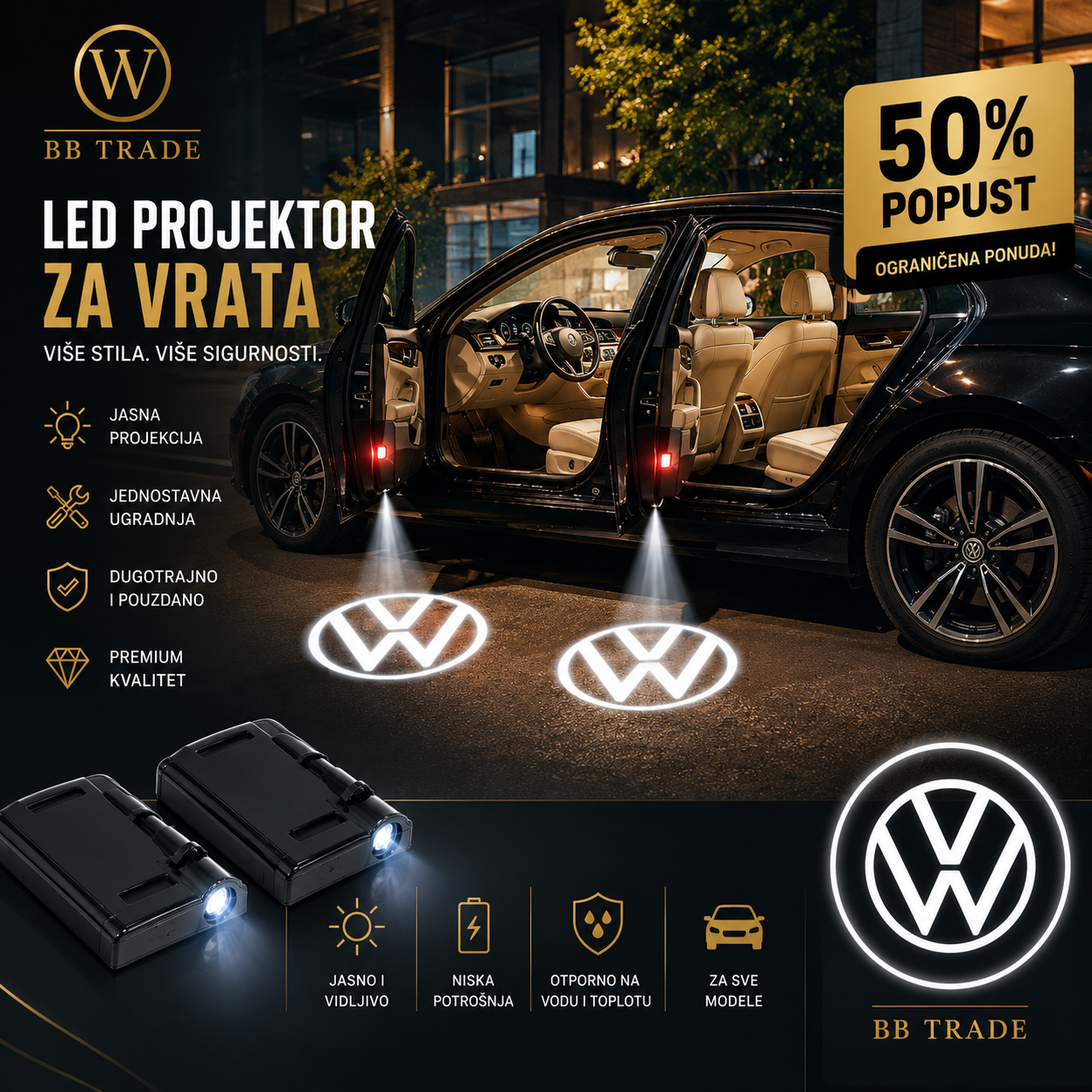 LED projektori za vrata automobila – VW / W Logo